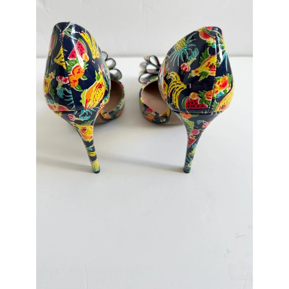 Betsey Johnson Prince Tropical Fruit Print Bow d'Orsay Pumps Navy Multi 7.5M